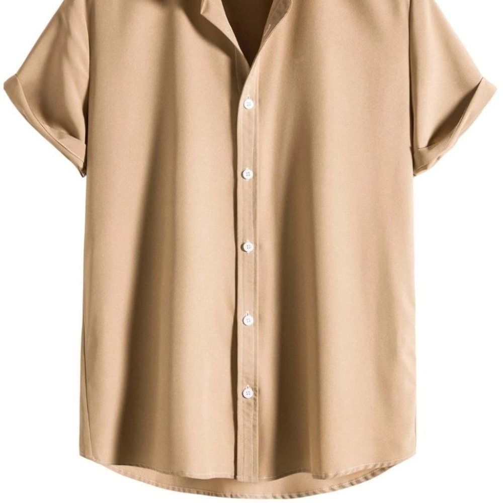 Khaki Men's Single Breasted Shirt - Picture 2 of 7